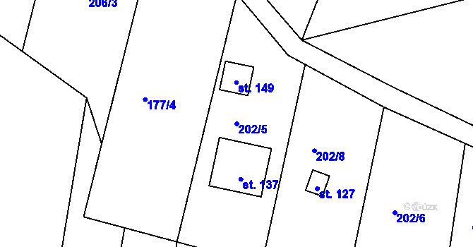 Parcela st. 202/5 v KÚ Němčovice, Katastrální mapa