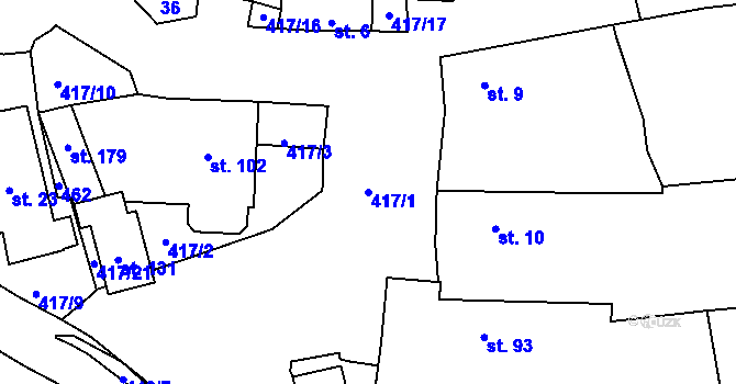 Parcela st. 417/1 v KÚ Němčovice, Katastrální mapa