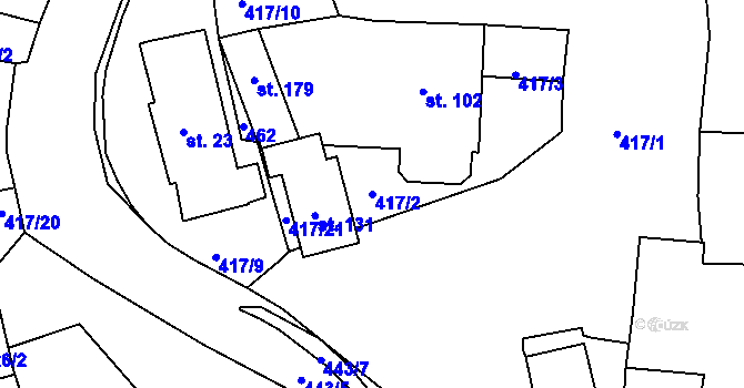 Parcela st. 417/2 v KÚ Němčovice, Katastrální mapa