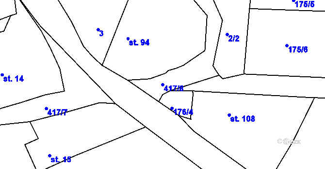 Parcela st. 417/8 v KÚ Němčovice, Katastrální mapa