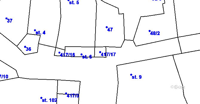 Parcela st. 417/17 v KÚ Němčovice, Katastrální mapa