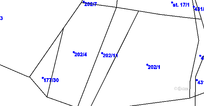 Parcela st. 202/11 v KÚ Němčovice, Katastrální mapa