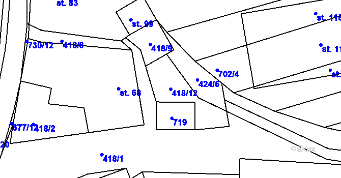 Parcela st. 418/12 v KÚ Němetice, Katastrální mapa