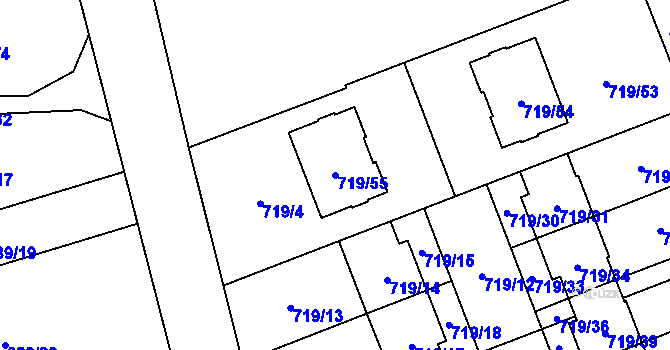 Parcela st. 719/55 v KÚ Nemilany, Katastrální mapa