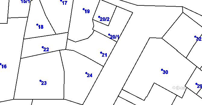 Parcela st. 21 v KÚ Nemilany, Katastrální mapa