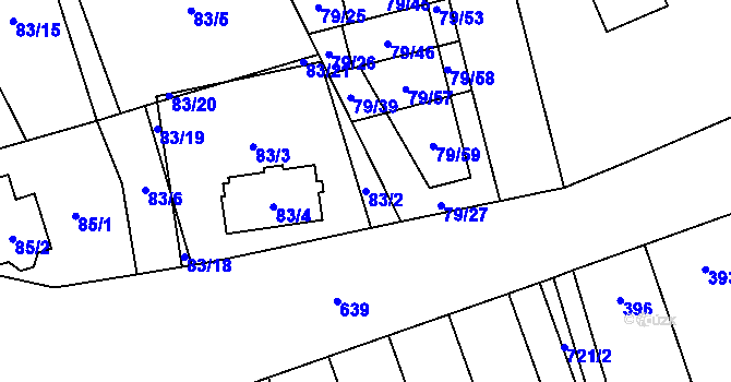 Parcela st. 83/2 v KÚ Nemilany, Katastrální mapa