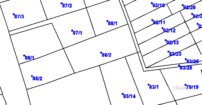 Parcela st. 88/2 v KÚ Nemilany, Katastrální mapa