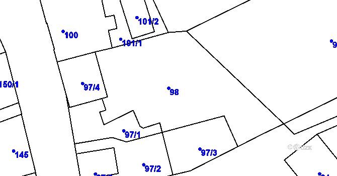 Parcela st. 98 v KÚ Nemilany, Katastrální mapa