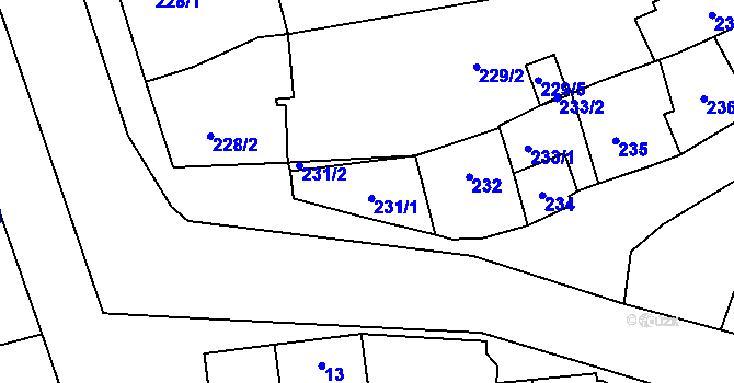 Parcela st. 231 v KÚ Nemilany, Katastrální mapa