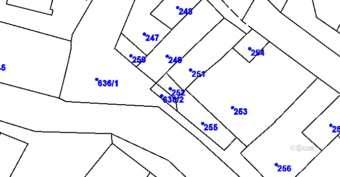 Parcela st. 252 v KÚ Nemilany, Katastrální mapa