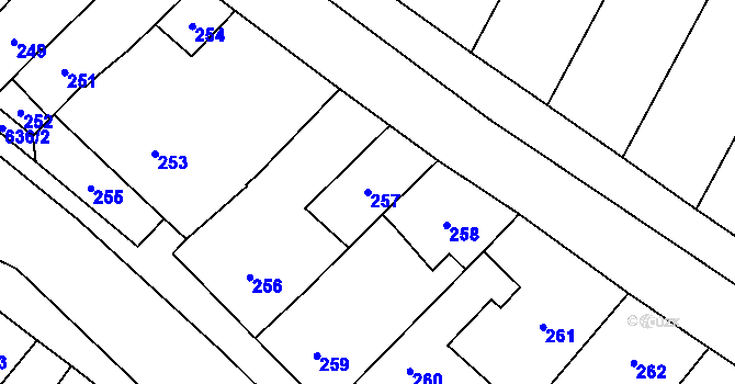 Parcela st. 257 v KÚ Nemilany, Katastrální mapa