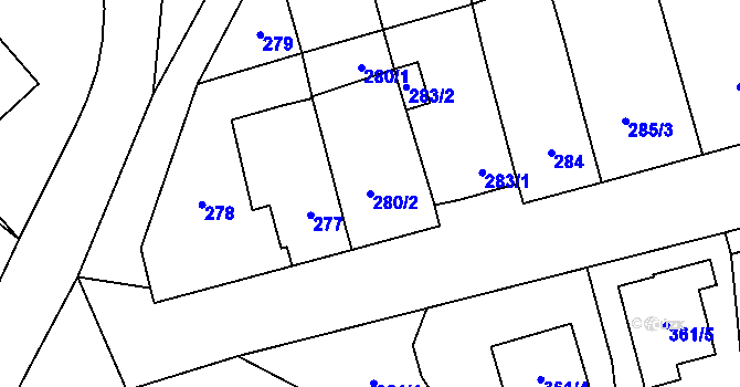 Parcela st. 280/2 v KÚ Nemilany, Katastrální mapa