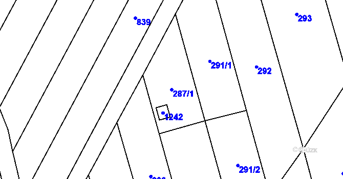 Parcela st. 287/1 v KÚ Nemilany, Katastrální mapa