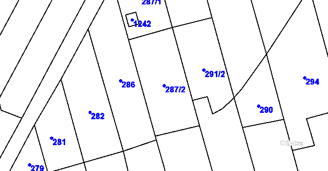 Parcela st. 287/2 v KÚ Nemilany, Katastrální mapa