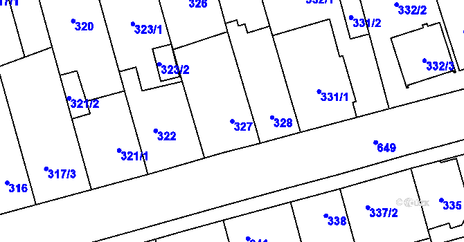 Parcela st. 327 v KÚ Nemilany, Katastrální mapa