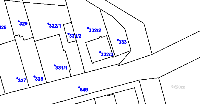 Parcela st. 332/3 v KÚ Nemilany, Katastrální mapa