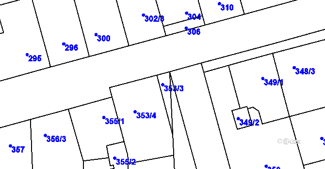 Parcela st. 353/3 v KÚ Nemilany, Katastrální mapa