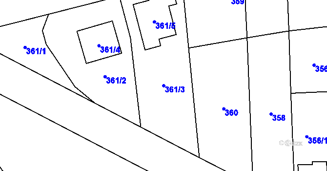 Parcela st. 361/3 v KÚ Nemilany, Katastrální mapa