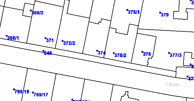 Parcela st. 374 v KÚ Nemilany, Katastrální mapa