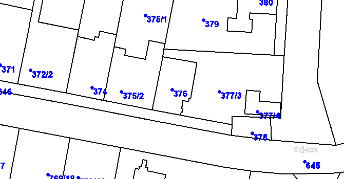 Parcela st. 376 v KÚ Nemilany, Katastrální mapa