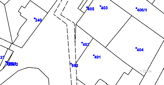 Parcela st. 402 v KÚ Nemilany, Katastrální mapa