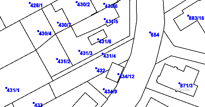 Parcela st. 431/4 v KÚ Nemilany, Katastrální mapa