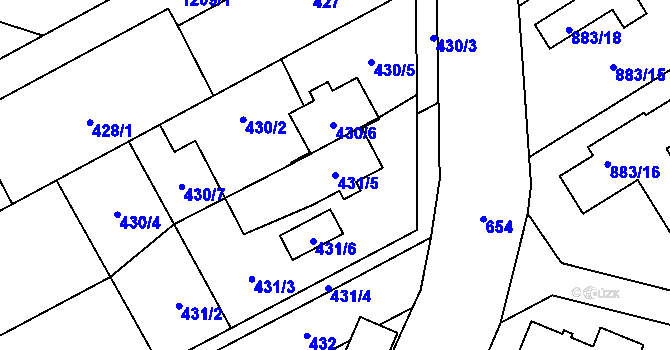 Parcela st. 431/5 v KÚ Nemilany, Katastrální mapa