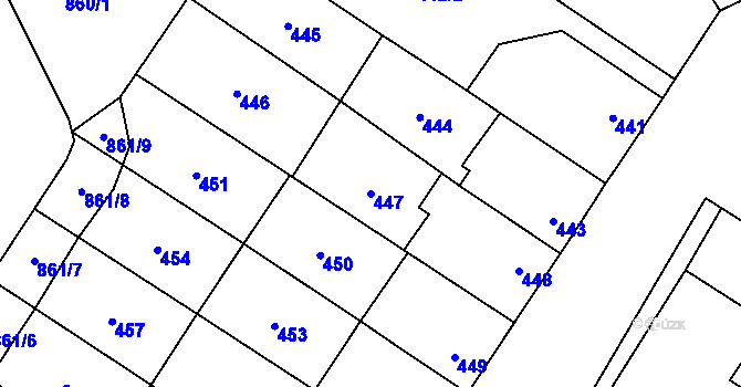 Parcela st. 447 v KÚ Nemilany, Katastrální mapa