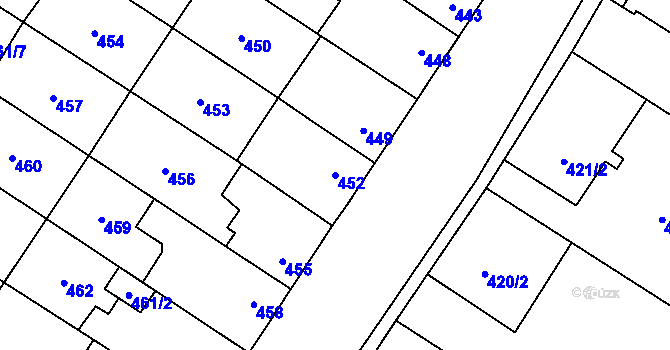 Parcela st. 452 v KÚ Nemilany, Katastrální mapa