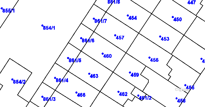Parcela st. 460 v KÚ Nemilany, Katastrální mapa