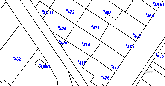 Parcela st. 474 v KÚ Nemilany, Katastrální mapa