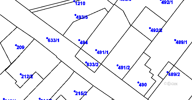Parcela st. 491/1 v KÚ Nemilany, Katastrální mapa