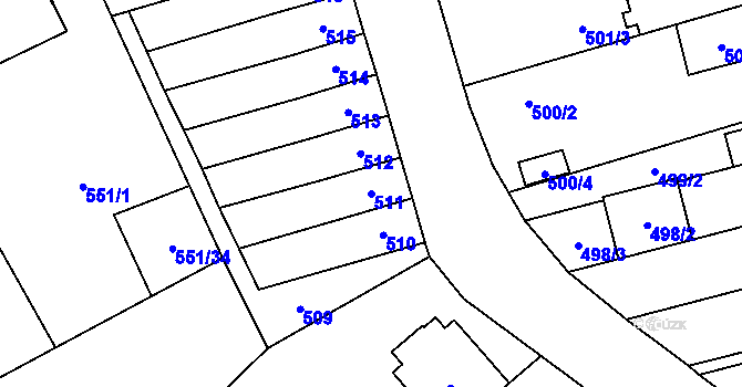 Parcela st. 511 v KÚ Nemilany, Katastrální mapa