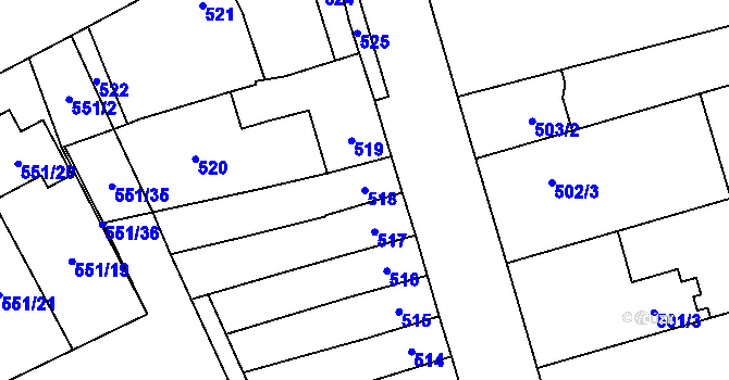 Parcela st. 518 v KÚ Nemilany, Katastrální mapa