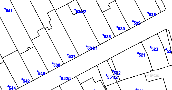 Parcela st. 534 v KÚ Nemilany, Katastrální mapa