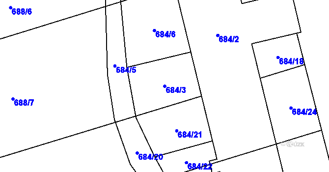Parcela st. 684/3 v KÚ Nemilany, Katastrální mapa