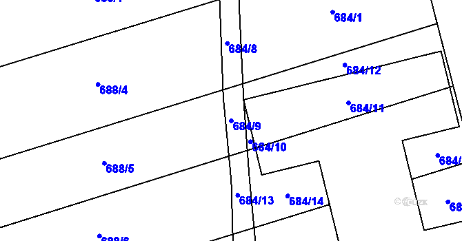 Parcela st. 684/9 v KÚ Nemilany, Katastrální mapa