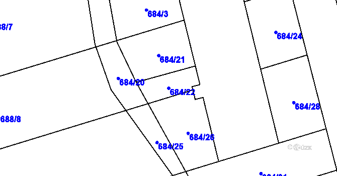 Parcela st. 684/22 v KÚ Nemilany, Katastrální mapa