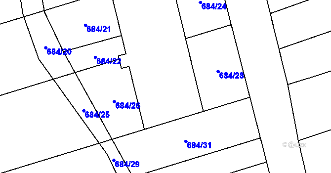 Parcela st. 684/27 v KÚ Nemilany, Katastrální mapa
