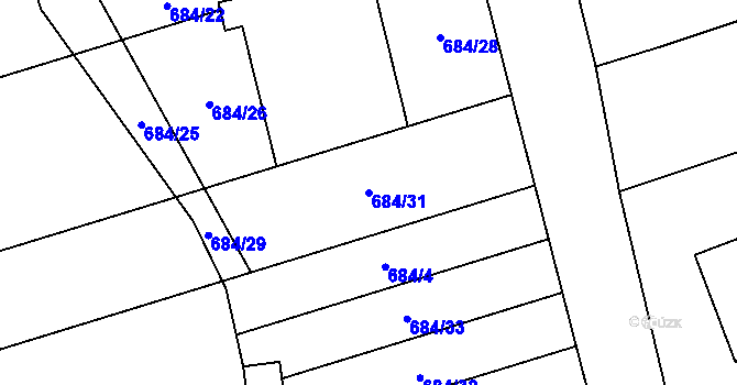 Parcela st. 684/31 v KÚ Nemilany, Katastrální mapa