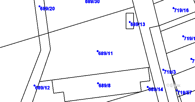 Parcela st. 689/11 v KÚ Nemilany, Katastrální mapa
