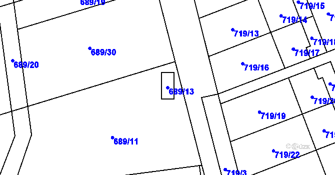 Parcela st. 689/13 v KÚ Nemilany, Katastrální mapa