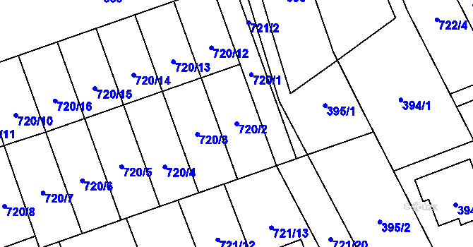 Parcela st. 720/2 v KÚ Nemilany, Katastrální mapa