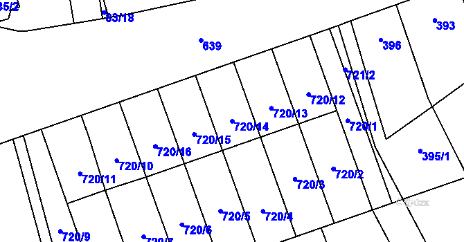 Parcela st. 720/14 v KÚ Nemilany, Katastrální mapa