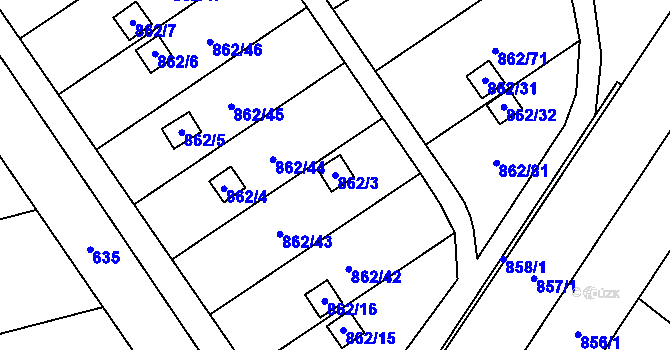 Parcela st. 862/3 v KÚ Nemilany, Katastrální mapa