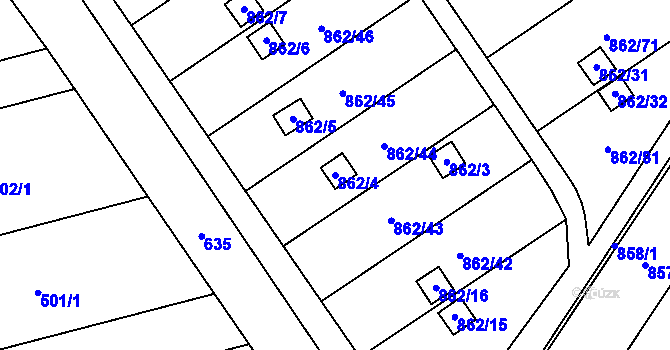 Parcela st. 862/4 v KÚ Nemilany, Katastrální mapa