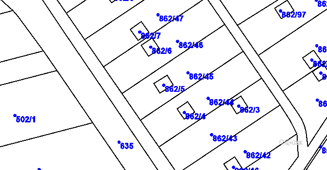 Parcela st. 862/5 v KÚ Nemilany, Katastrální mapa