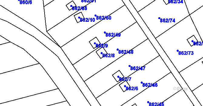 Parcela st. 862/8 v KÚ Nemilany, Katastrální mapa
