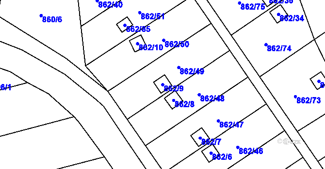 Parcela st. 862/9 v KÚ Nemilany, Katastrální mapa