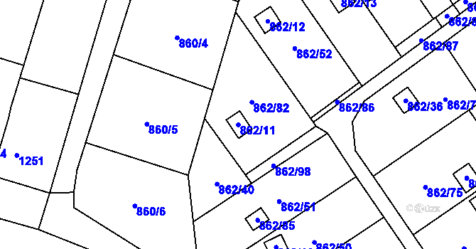 Parcela st. 862/11 v KÚ Nemilany, Katastrální mapa